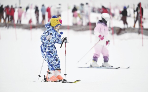 近日，“塞上湖城”宁夏银川市冰雪旅游季正式开启。图为游客在银川市阅海滑雪场滑雪。新华社