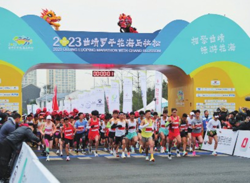 2023曲靖罗平花海马拉松鸣枪开跑现场。郭泽斌/摄